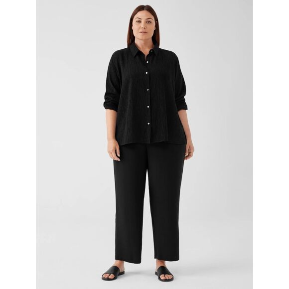 EILEEN FISHER $178 Classic Plissé Button-Up Shirt black womens 2X - Picture 11 of 11